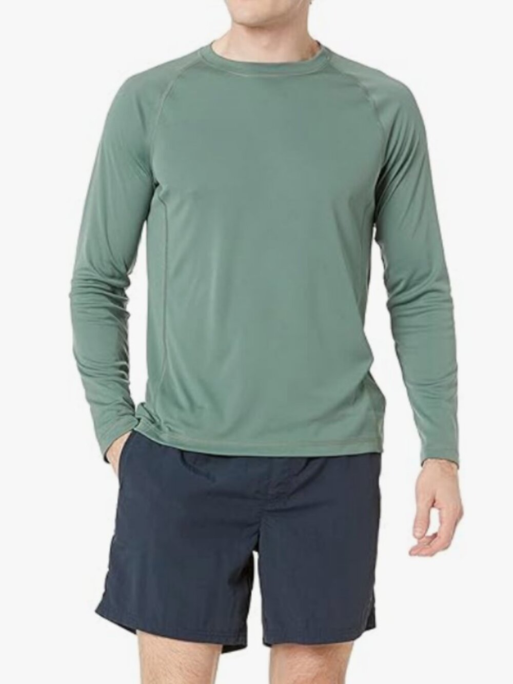 Amazon Essentials Men's L/S Quick-Dry UPF 50 Swim Tee, Medium, Green, EUC